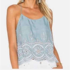 Lovers + Friends Baciami Blue Chambray Cropped Tank Top